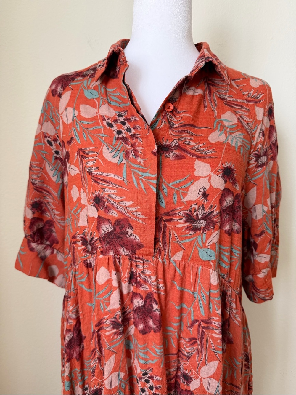 Natural Life Rebecca Midi Dress Orange Tropical Floral Pockets | Size L - Picture 4 of 12